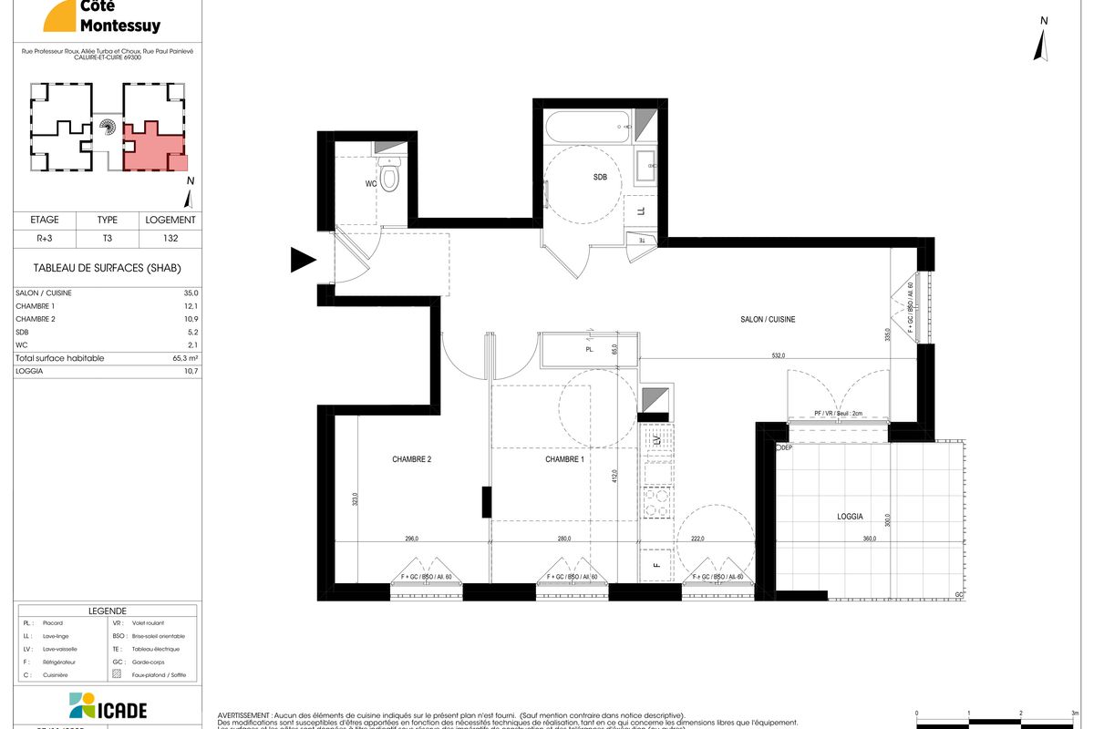 T3 de 65.3 m² - Caluire-et-Cuire